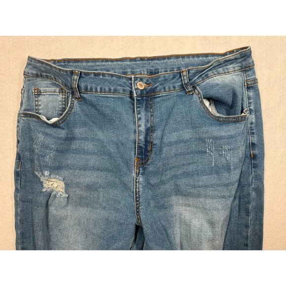 Sidefeel Jeans Distressed Medium Wash Straight Leg High Rise Stretch Women's 18 - Picture 3 of 8